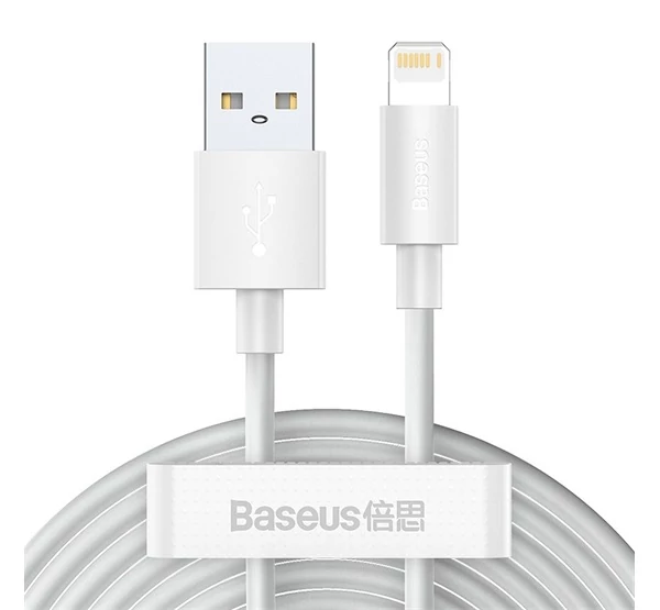Baseus Simple Wisdom Lightning adat/töltőkábel, 2,4A, 1,5m, Fehér (2db)
