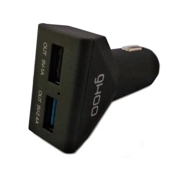Ghoo autós gyorstöltő adapter 2USB,  5V/3,4A,  QC3.0, fekete