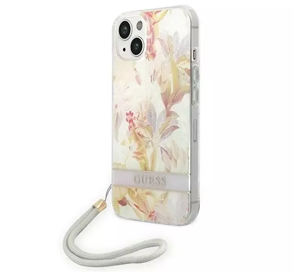Guess Flower Strap Apple iPhone 14 Plus hátlap tok, lila