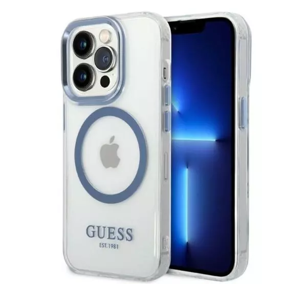 Guess Metal Outline Magsafe Apple iPhone 14 Pro hátlap tok, kék