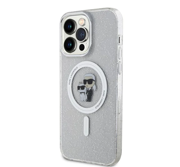 Karl Lagerfeld Karl&Choupette Glitter MagSafe Apple iPhone 15 Pro Max hátlap tok, átlátszó