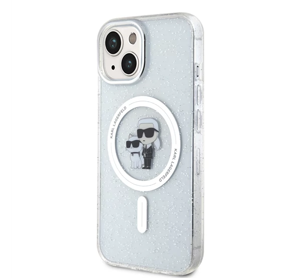 Karl Lagerfeld Karl&Choupette Glitter MagSafe Apple iPhone 15 hátlap tok, átlátszó