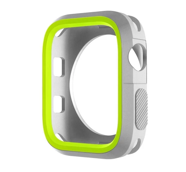 Phoner Twin Apple Watch szilikon tok, 45mm, ezüst/zöld