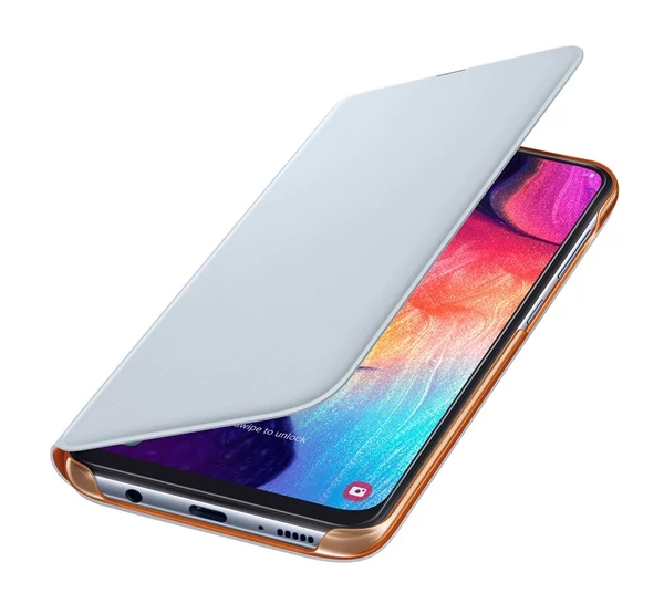 Samsung A505 Galaxy A50 Wallet Cover, gyári flip tok, fehér, EF-WA505PW 