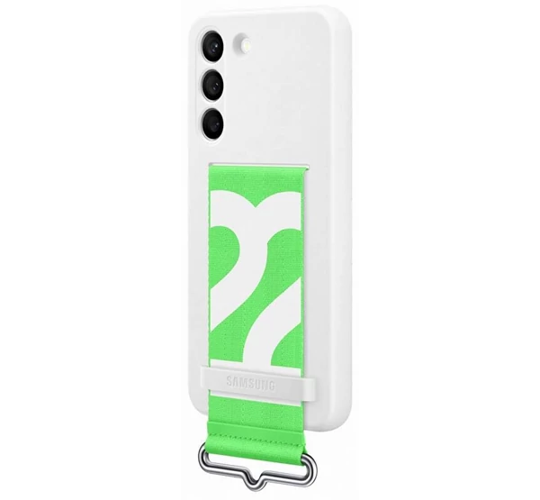 Samsung Galaxy S22 Silicone Cover with Strap, gyári szilikon tok szíjjal, fehér, EF-GS901TW