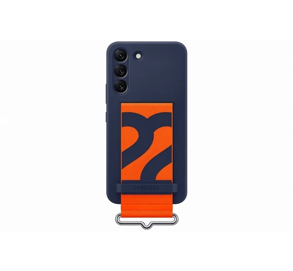 Samsung Galaxy S22 Silicone Cover with Strap, gyári szilikon tok szíjjal, sötétkék, EF-GS901TN