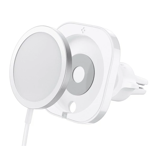 Spigen MagFit mágneses autós tartó MagSafe töltő kompatibilis, szellőzőrácsba, fehér