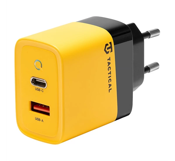 Tactical hálózati gyorstöltő adapter USB + Type-C, GaN, 45W, sárga