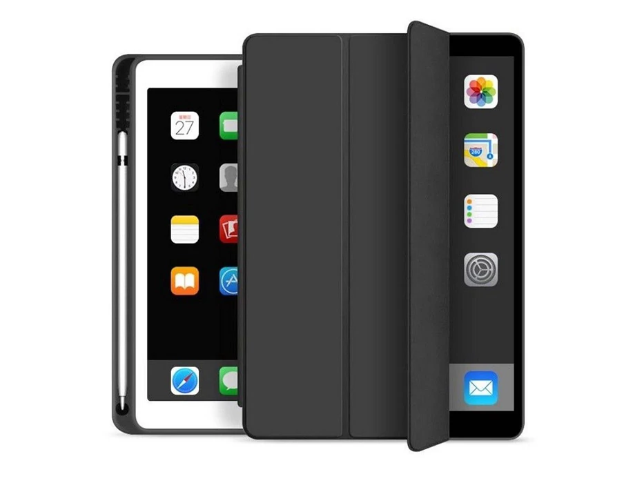 Apple iPad Air 4 / 5 (2020/2022) 10.9 / iPad Air 6 (2024) 11.0 tablet tok (SmartCase) on/off funkcióval, Apple Pencil tartóval - Tech-Protect - fekete (ECO     csomagolás)