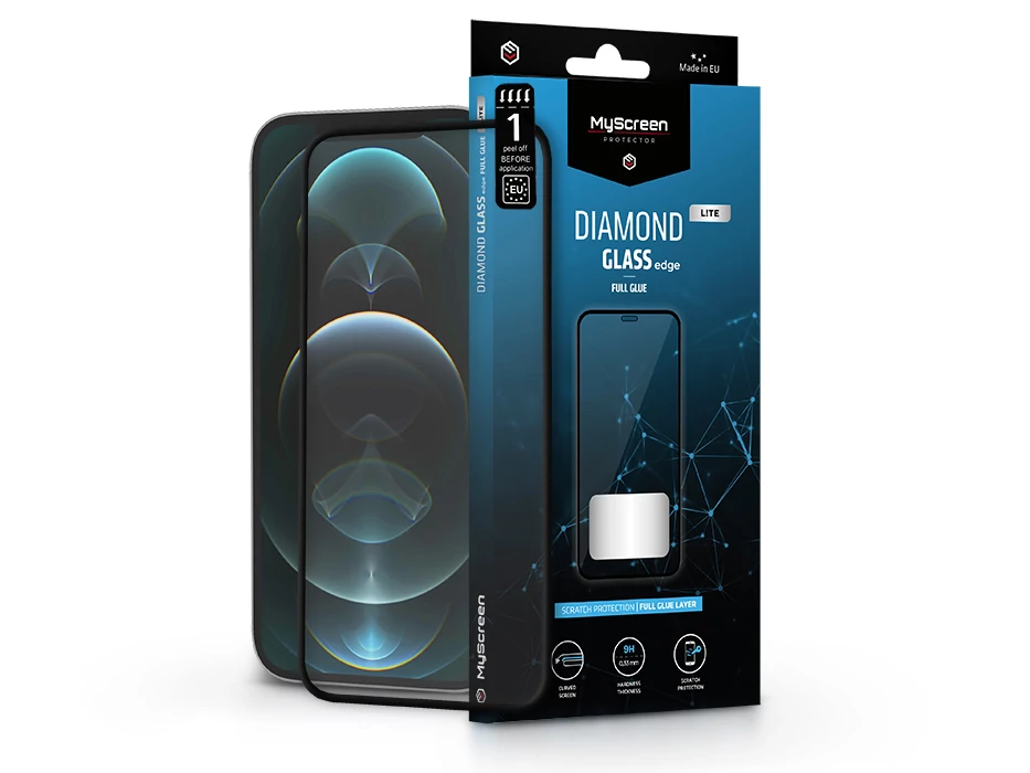 Apple iPhone 12 Pro Max edzett üveg képernyővédő fólia - MyScreen Protector     Diamond Glass Lite Edge2.5D Full Glue - fekete