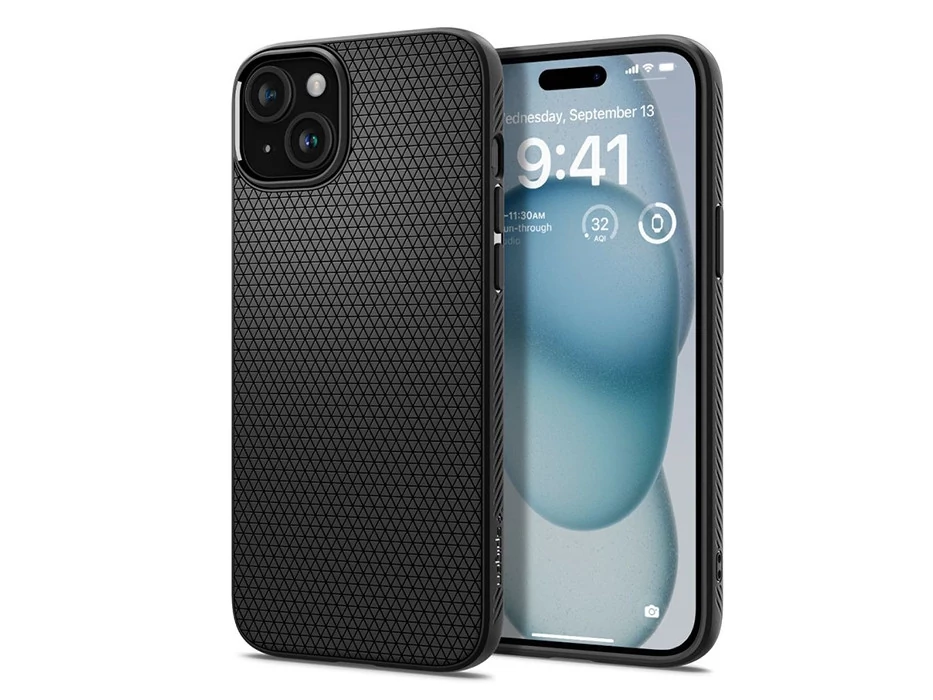 Spigen Liquid Air ütésálló tok - Apple iPhone 15 - fekete