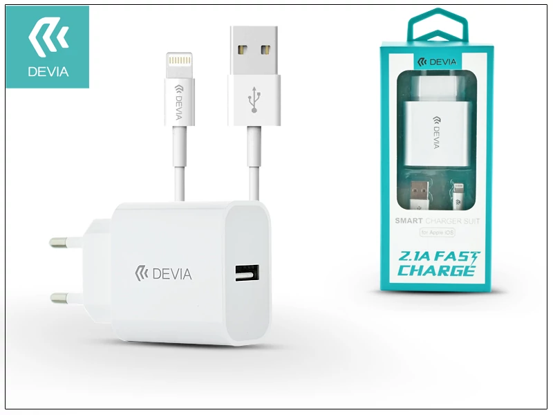 Devia Smart Series 10W USB hálózati töltő adapter + USB/Lightning kábel 1,2m - fehér