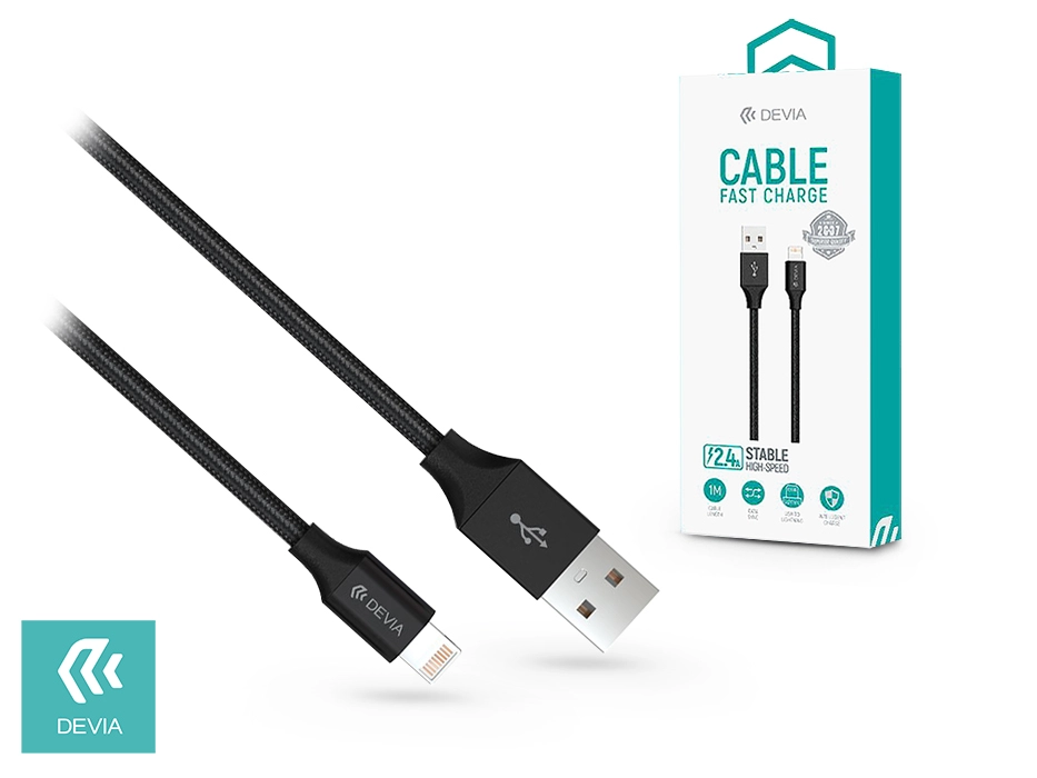 Devia USB - Lightning töltő- és adatkábel 1 m-es vezetékkel - Devia Gracious    Lightning Cable - 5V/2.4A - fekete