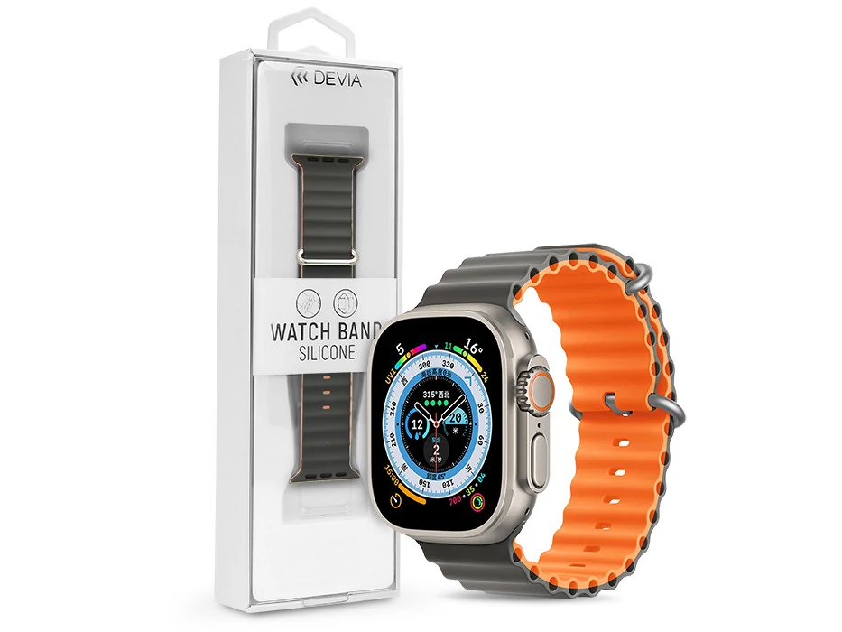 Devia Deluxe Series Sport6 Apple Watch szilikon sport szíj - 42/44/45/49mm - szürke/narancs