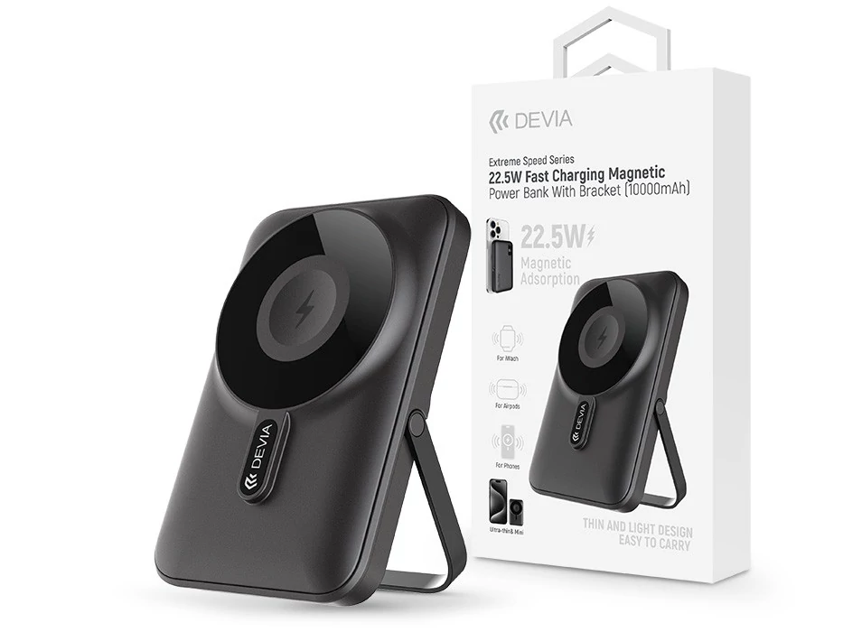 Devia Extreme Speed Magnetic PD 22.5W powerbank/állvány - Lightning/Type-C - 10.000 mAh - szürke