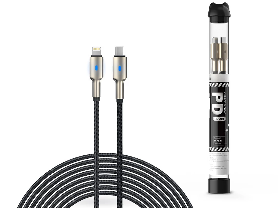 Devia Tube Mars Series PD USB Type-C/Lightning adat- és töltőkábel 1m - 5V/3A - fekete