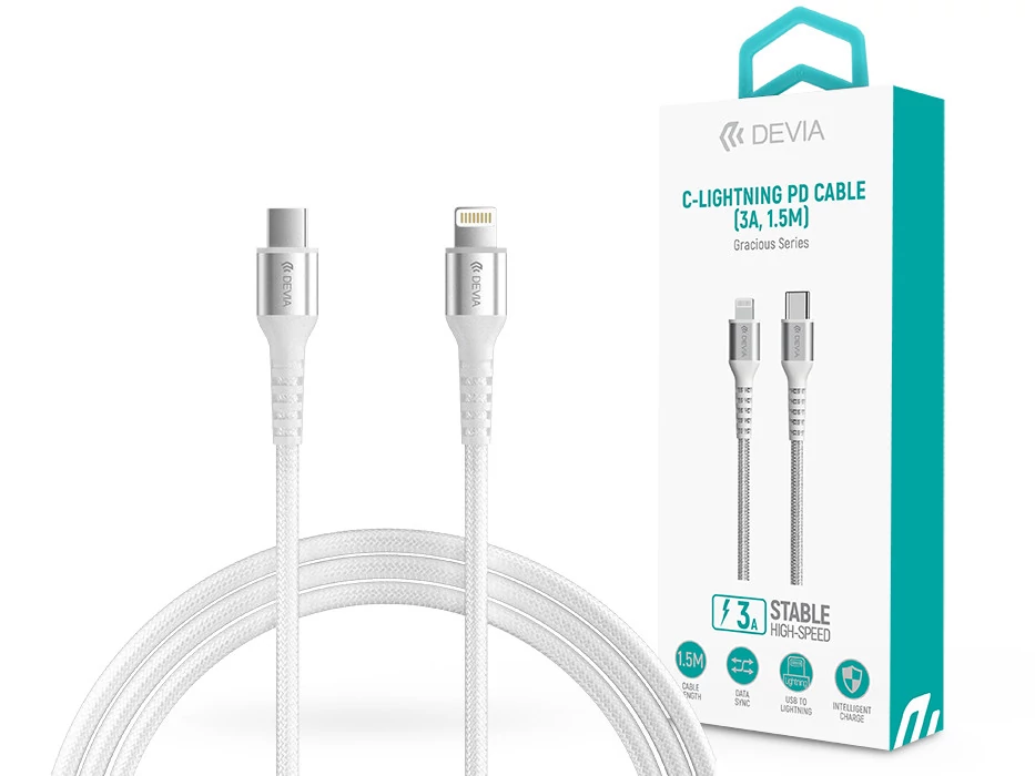 Devia Gracious Series USB Type-C/Lightning adat- és töltőkábel 1,5m - 5V/3A - fehér