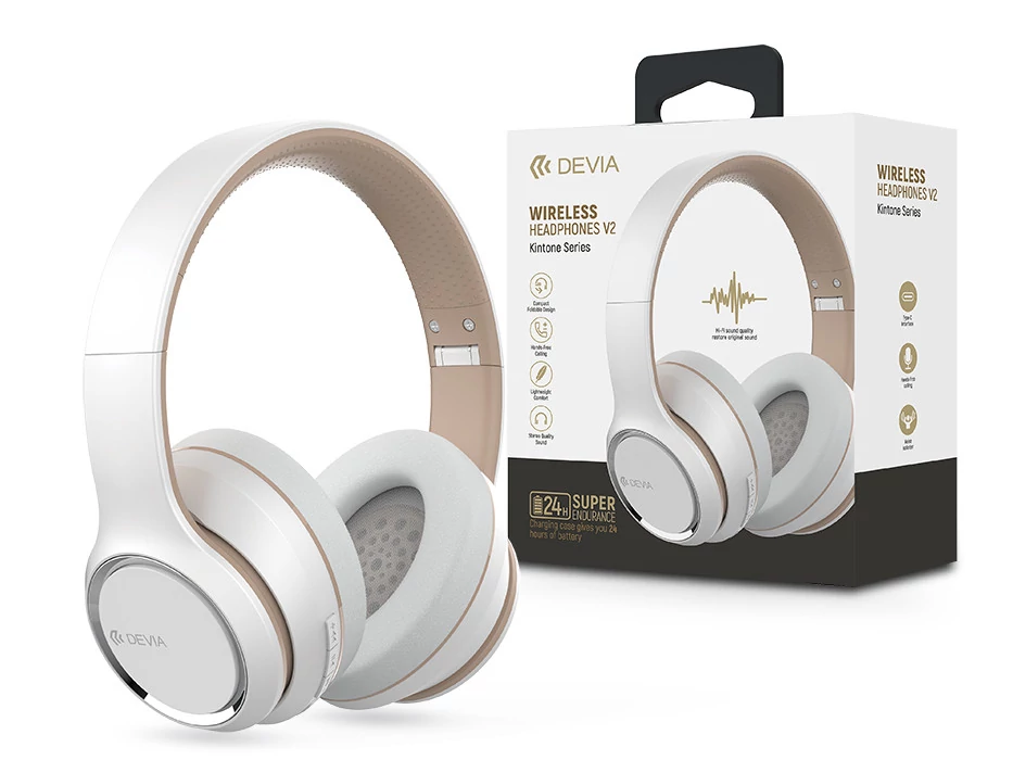 Devia Kintone Series V2 Bluetooth sztereó fejhallgató beépített mikrofonnal - fehér
