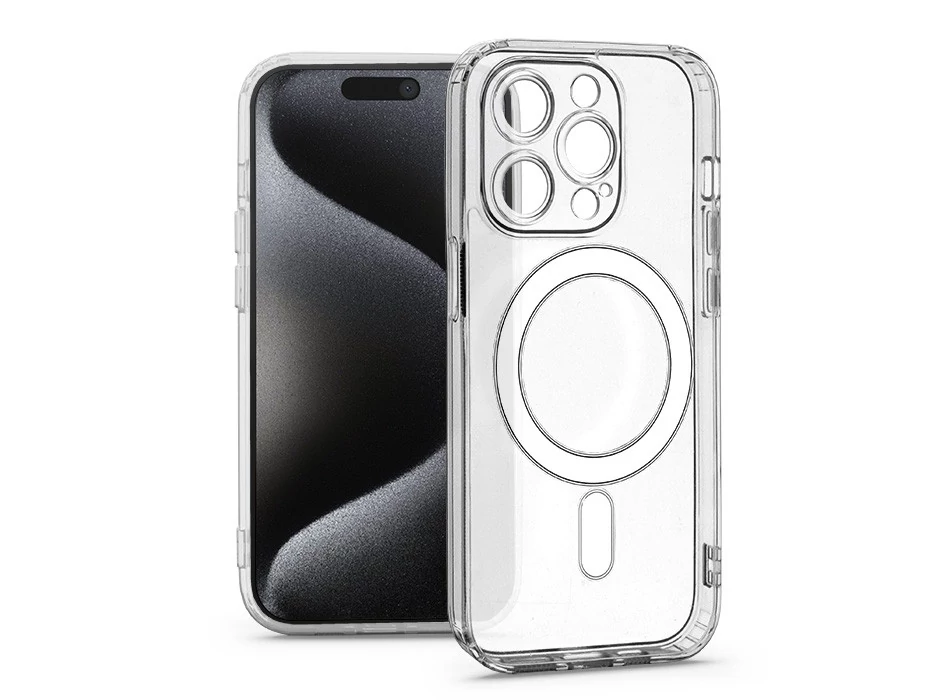 Haffner Frost Mag Cover kameravédős szilikon tok - Apple iPhone 15 Pro - átlátszó