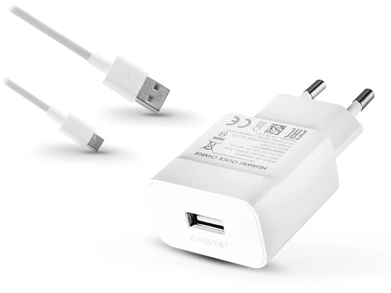 Huawei gyári USB hálózati töltő adapter + Type-C adatkábel - 5V/2A és 9V/2A - Quick Charge HW-090200EHQ + AP51 white (ECO csomagolás)
