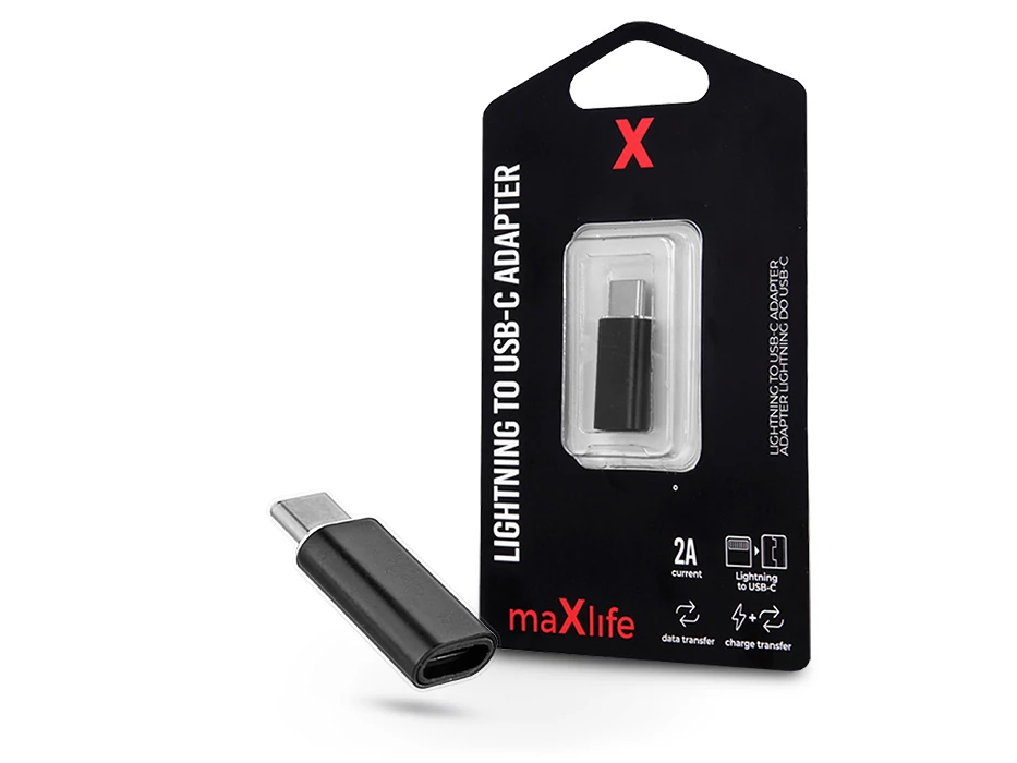 Maxlife Lightning/USB Type-C adapter - 2A - fekete