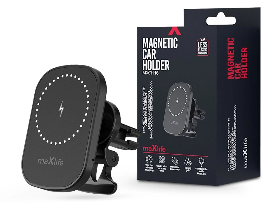 Maxlife MXCH-16 15W vezeték nélküli tartó/gyorstöltő szellőzőrácsba - fekete