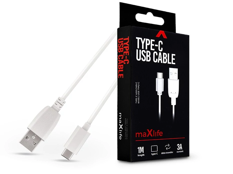 Maxlife 15W USB/Type-C adat- és töltőkábel 1m - fehér