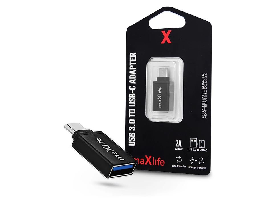 Maxlife USB/USB Type-C OTG adapter - 2A - fekete