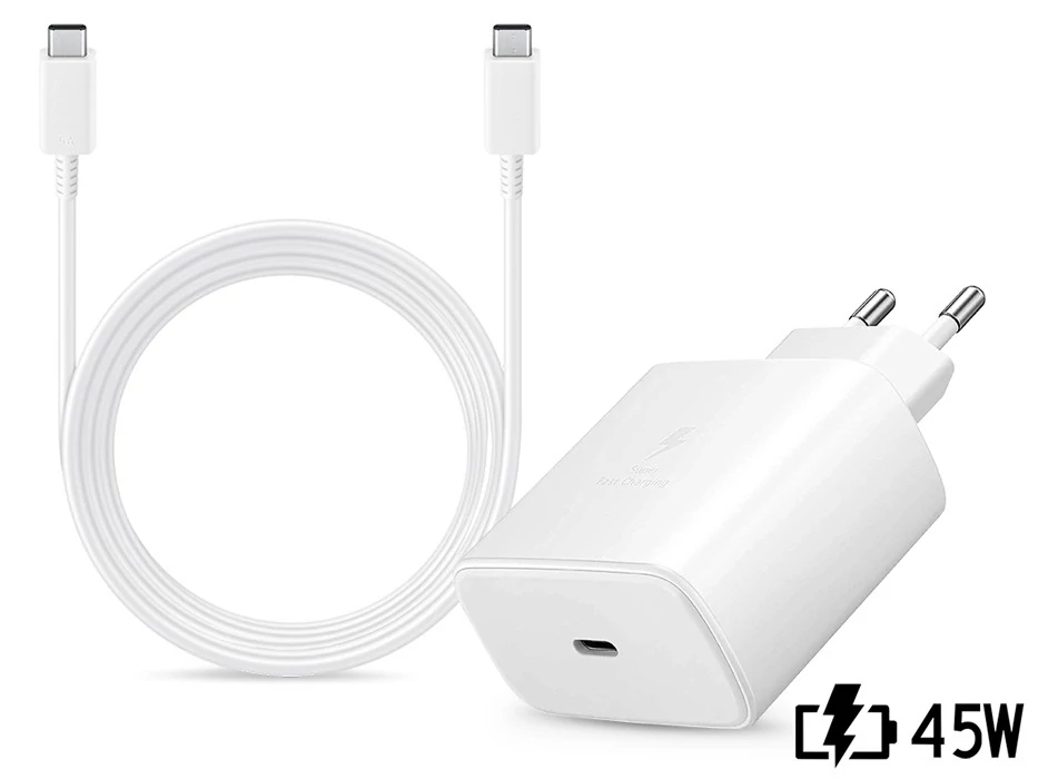 Samsung EP-TA845EWE gyári gyorstöltő adapter 45W + EP-DX510JWE Type-C/Type-C 1,8m - fehér - ECO