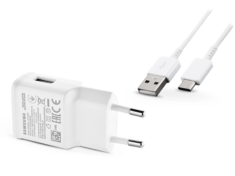 Samsung gyári USB hálózati töltő adapter + USB Type-C adatkábel - 5V/2A - EP-TA200EWE + EP-DN930 Type-C white (ECO csomaglás)