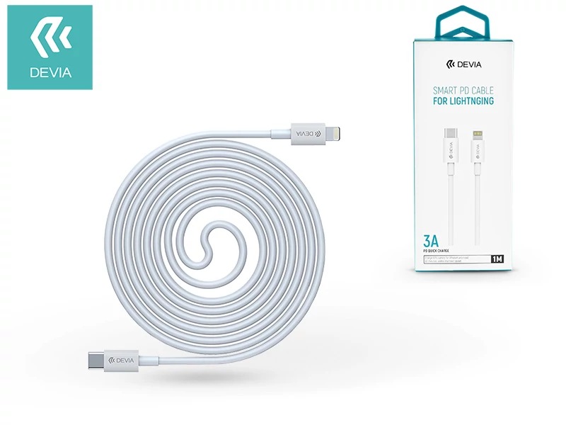 Devia USB Type-C - Lightning adat- és töltőkábel 1 m-es vezetékkel - Devia SmartSeries PD Cable for Lightning - 20W - fehér