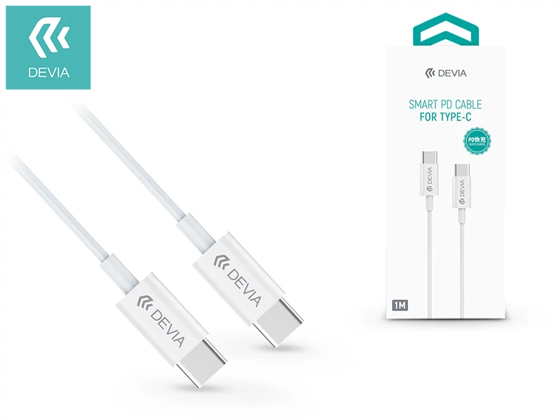 Devia USB Type-C - USB Type-C adat- és töltőkábel 1,2 m-es vezetékkel - Devia   Smart PD Cable for Type-C - 60W - fehér